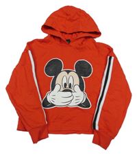 Červeno-bílo-černá crop mikina s Mickeym a kapucí Primark