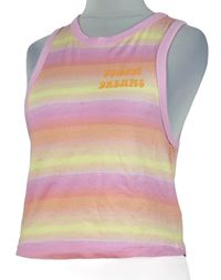 Dámský růžovo-žlutý tónovaný crop top s nápisem Primark 
