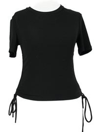 Dámské černé žebrované crop tričko se stahováním Zara 