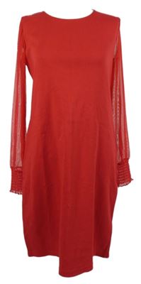 Dámské červené šaty s tylovými rukávy Bonprix 