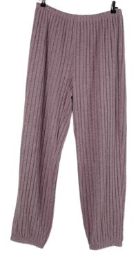 Dámské růžové žebrované úpletové tepláky