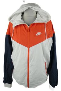 Pánská červeno-bílo-tmavomodrá šusťáková sportovní bunda s kapucí Nike 