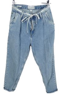 Dámské světlemodré mom rifle s provázkem v pase Calvin Klein 
