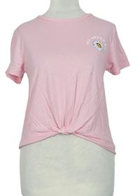 Dámské světlerůžové tričko s kytičkou a uzlem Primark 
