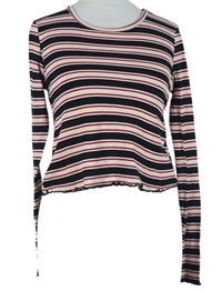 Dámské černo-růžovo-červené pruhované crop triko Topshop 