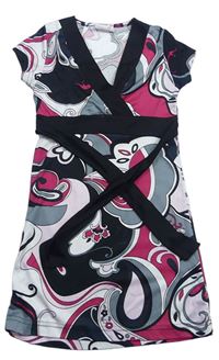 Černo-šedo-růžovo-bílé vzorované šaty x-mail