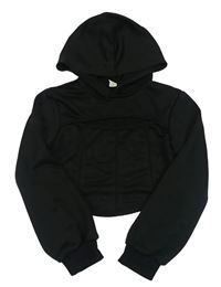 Černá sportovní crop mikina s kapucí Shein