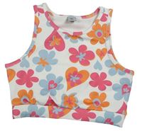 Bílý květinový sportovní crop top se srdíčky Tu