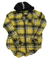 Žluto-černo-bílá kostkovaná flanelová košile s kapucí Y.F.K.