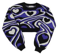 Černo-fialovo-bílý vzorovaný crop svetr zn. Shein