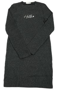 Tmavošedé žebrované úpletové šaty s nápisem Primark