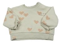 Světlebéžová žebrovaná oversize mikina se srdíčky a nápisem George