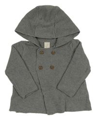 Šedý propínací svetr s kapucí 