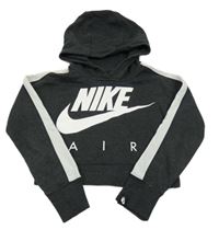 Tmavošedo-bílá crop mikina s logem a kapucí Nike