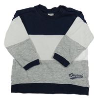 Tmavomodro-bílo-šedá mikina s nápisem H&M