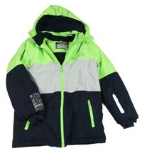 Zelenkavo-bílo-tmavomodrá lyžařská bunda s kapucí Dopodopo