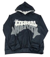 Tmavomodrá sportovní mikina s nápisem a kapucí Shein