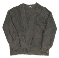 Šedý třpytivý chlupatý svetrový cardigan Next