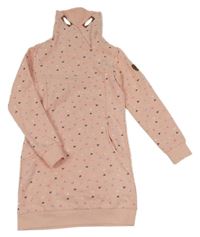 Světlerůžové teplákové šaty se srdíčky a komínovým límcem Yigga