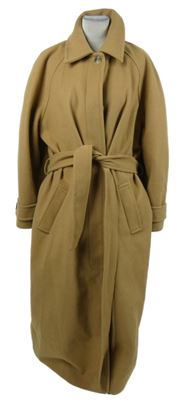 Dámský béžový flaušový dlouhý kabát s páskem Tu