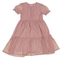 Světlerůžové tylové pruhované šaty Y.F.K.