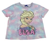 Modro-růžové batikované crop tričko s Elsou Disney 