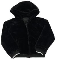 Černá kožešinová podšitá bunda s kapucí 