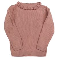 Růžový žebrovaný svetr s volánkem George