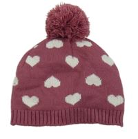 Tamvorůžová pletená čepice se srdíčky a bambulí Ergee