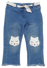 Modré lehké rifle s kočkami a páskem 