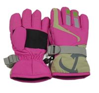 Neonově růžovo-béžové šusťákové zimní funkční prstové rukavice 