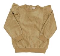 Béžová žebrovaná mikina s volánky Hema