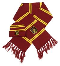 2set - Bordó-žlutá pruhovaná čepice + šála - Harry Potter 