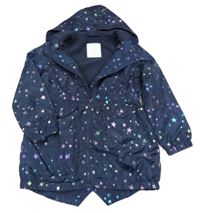 Tmavomodrá šusťáková jarní parka s hvězdami a kapucí Matalan