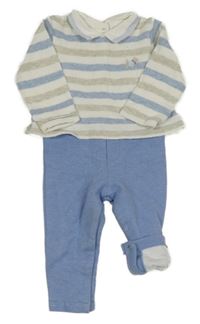 Modré laclové podšité tepláky s pruhovaným svetrem s pejskem a límečkem Mayoral