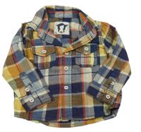 Tmavomodro-béžovo-žlutá kostkovaná košile Tu