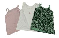 3x košilka - růžová perforovaná + smetanová s vílou + zelená s leopardím vzorem