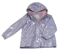 Fialová třpytivá nepromokavá jarní bunda s kapucí