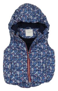 Modro-bílá vzorovaná šusťáková zateplená vesta s kapucí Next