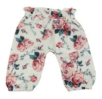 Bílo-růžové květované lehké paper bag kalhoty 