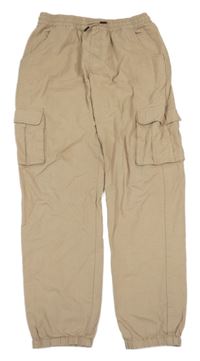Béžové plátěné cuff cargo kalhoty 