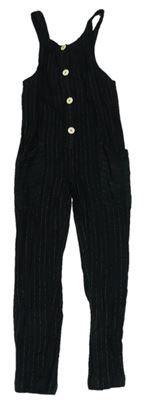 Černo-bílý pruhovaný kalhotový overal s knoflíčky Zara 