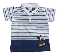 Tmavomodro-bílé pruhované polo tričko s Mickeym zn. Disney