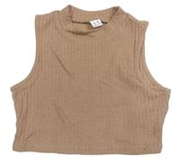 Béžový pletený žebrovaný crop top Shein