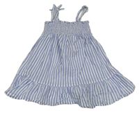 Modro-bílé pruhované plátěné žabičkové šaty Primark