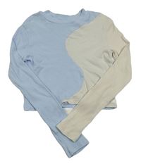 Světlemodro-smetanové žebrované crop triko H&M
