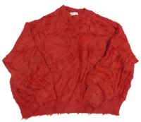 Červený chlupatý oversize svetr H&M