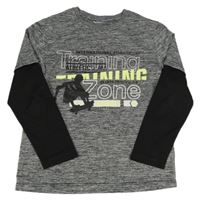 Šedo-černé melírované sportovní triko s nápisy 