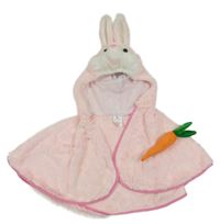 Světlerůžové kožešinové pončo se zajíčkem a kapucí 