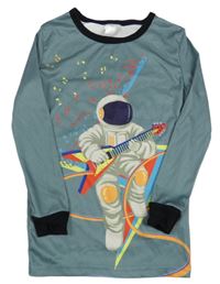 Šedo-černé žebrované triko s kosmonautem 